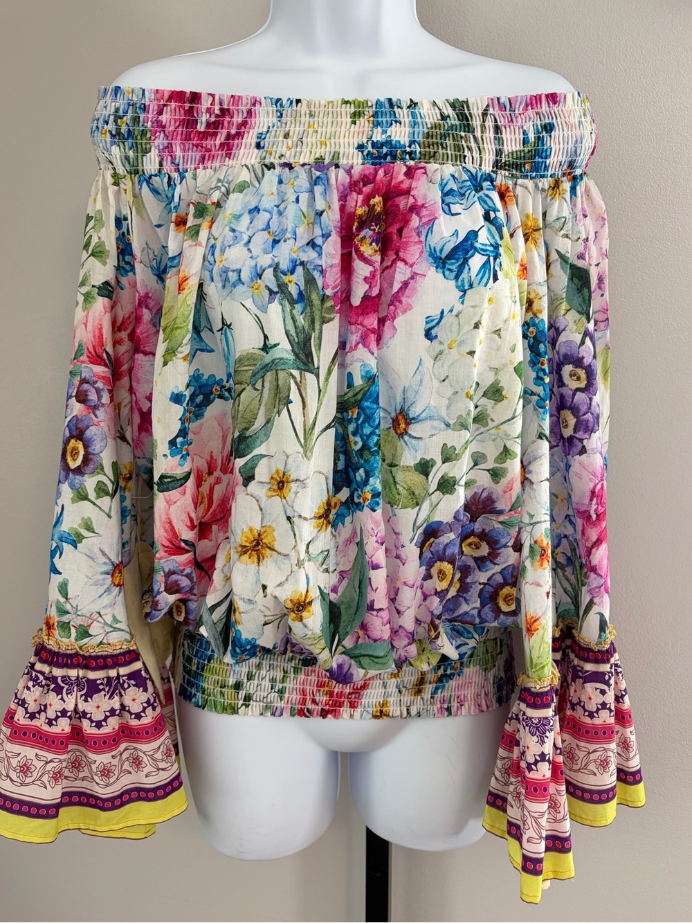 NWT Aratta Silent Journey- Off-Shoulder Floral Peasant Top in Multi Floral